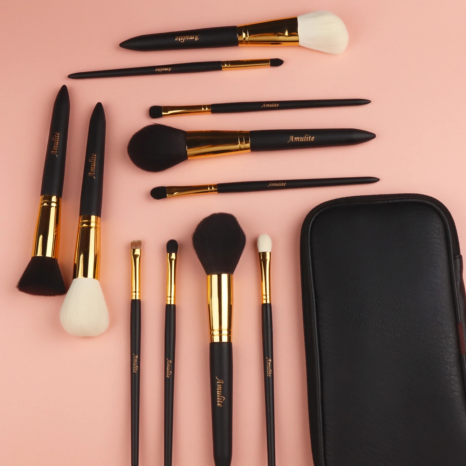 

High Quality Makeup Brush Set Vegan Luxury Black Handle And Gold Tube Makeup Brushes