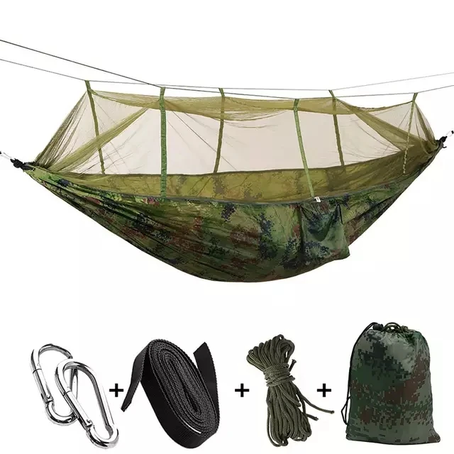 

Free Shipping 1-2 Person Portable Outdoor Camping Hammock with Mosquito Net High Strength Parachute Fabric Hanging Bed Hunting