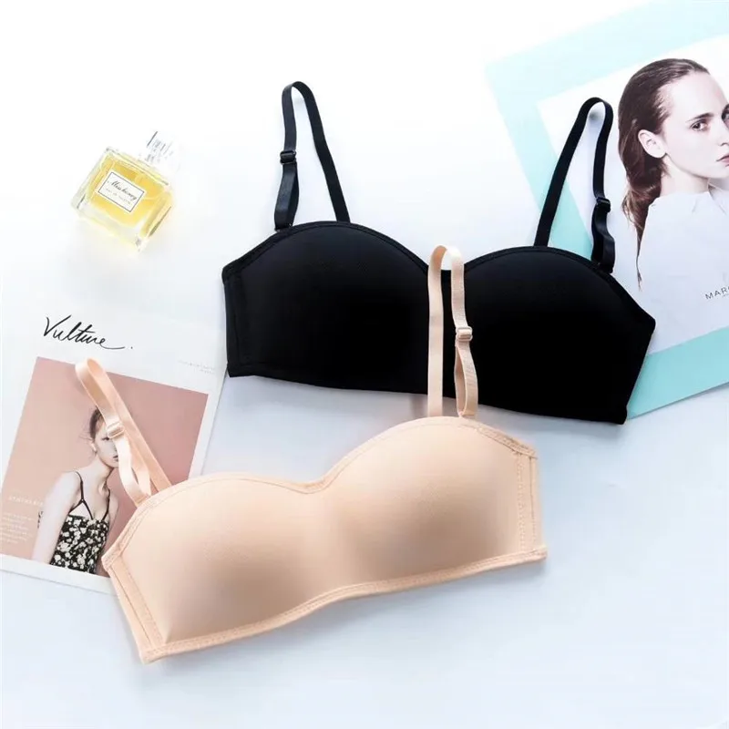 

Fashion seamless half cup small chest bra strapless invisible no trace no steel ring push up underwear, Black