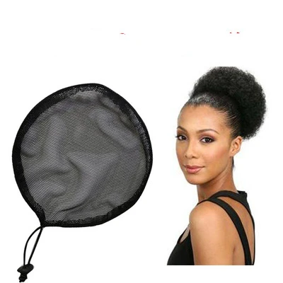 

Amazon Best Seller Ponytail Weaving Net Adjustable Drawstring Stretchy Net Wig Cap For Making Ponytail Afro, Black or custom