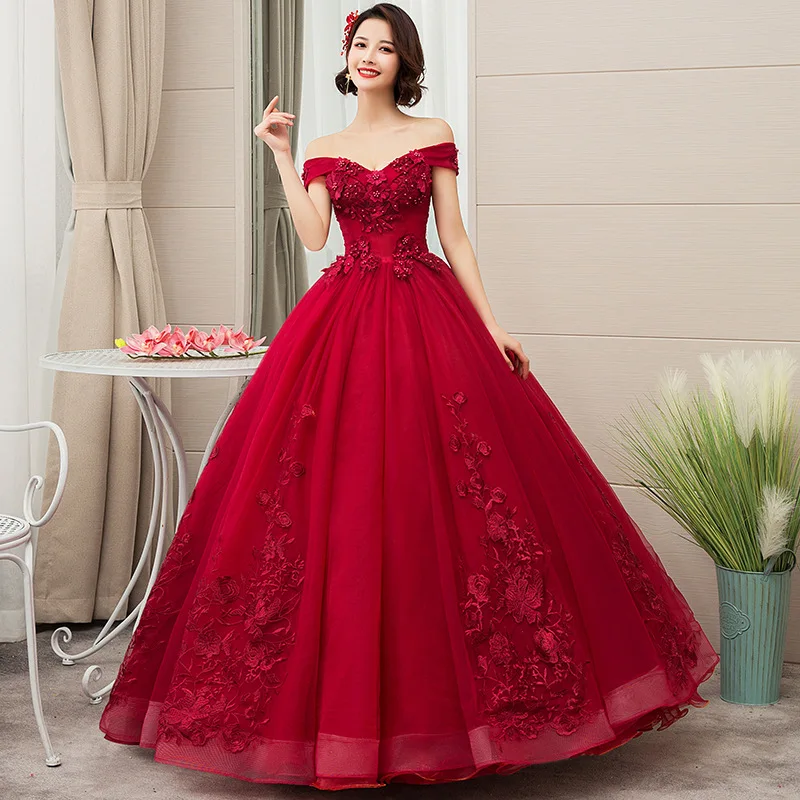 

2020 New Off The Shoulder Luxury Lace Party Vintage Quinceanera Dresses 4 Colors Quinceanera Gown, As shown