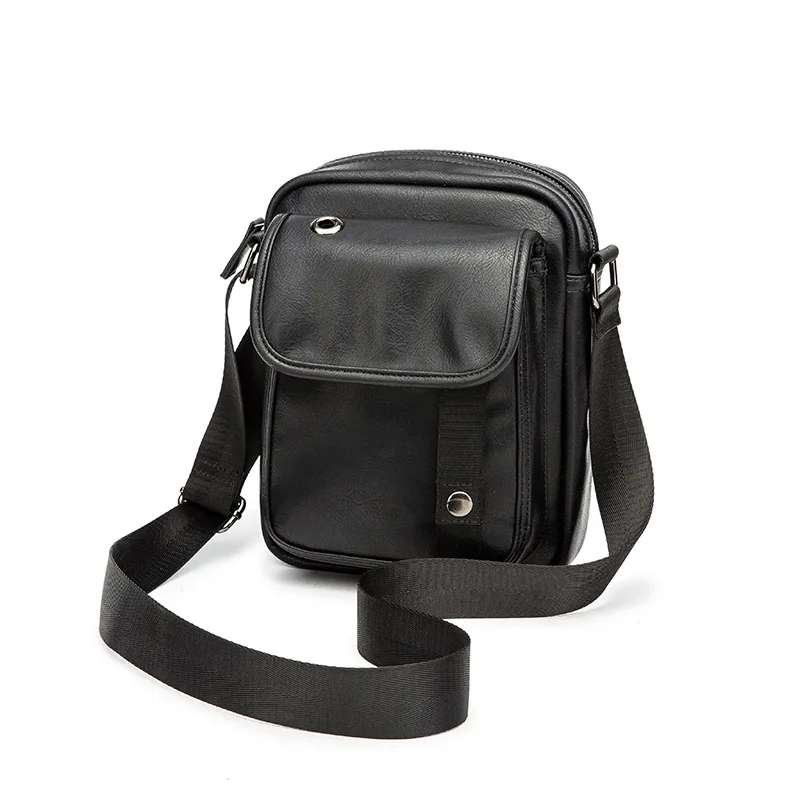 

drop shipping small PU leather mens anti-thief minil shoulder messenger bag, Black