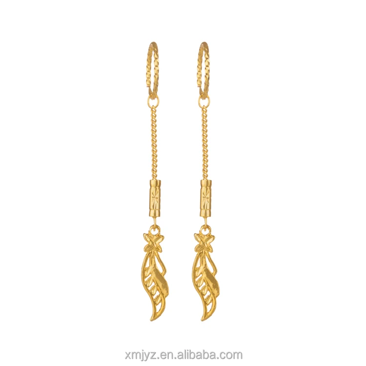 

Retro Wild Leaf Earrings Brass Gold-Plated 18K Long Tassels Thin Face Earrings Jewelry For Mother