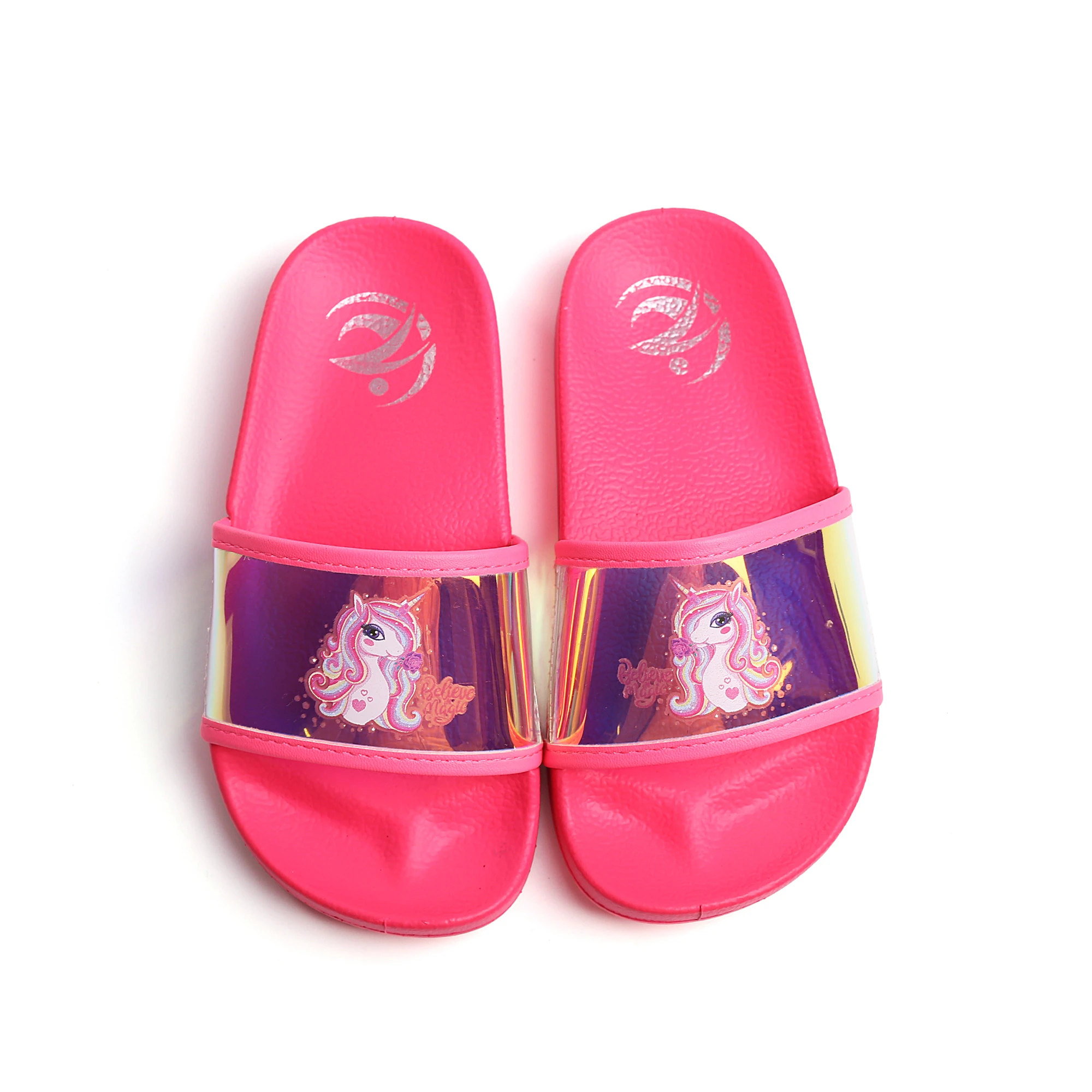 

Footwear PVC toddler shoes indoor outdoor anti-skid 3-14Y unicorn children shoes bling rainbow girlsboys slides OEM slipper, As picture or customized color