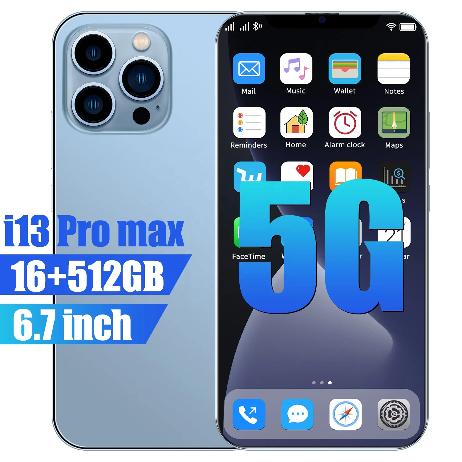

I13 Pro Max 6.7-inch High-Definition Face Recognition Original Smartphone 16GB+512GB Long Standby Time Android Mobile Phone, Blue/black/gold/white