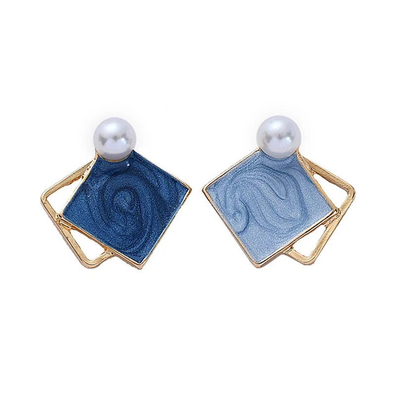 

Charare creative blue dissymmetry geometry pearl stud earrings