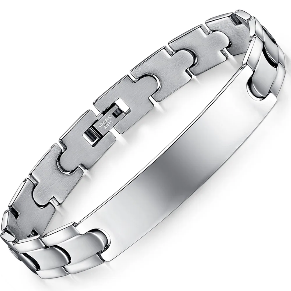 

Natural High Quality Plain Blanks Wholesale Chain Stainless Steel Mens Bracelet, Silver