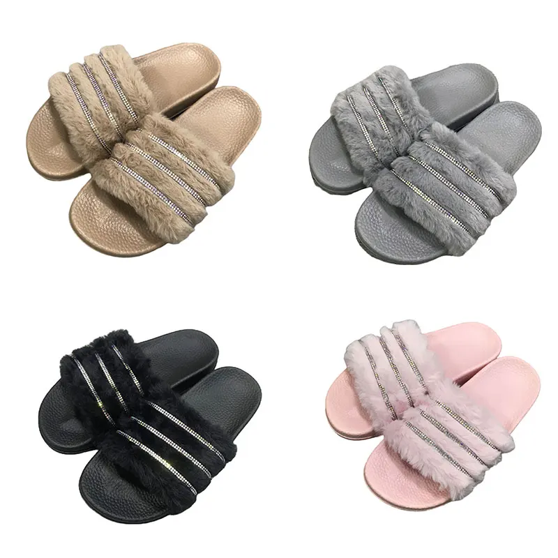 

Women's Cross Band Slippers Soft Plush Furry Cozy House Indoor Slide Shoes Outdoor Faux Rabbit Fur Warm Slipper