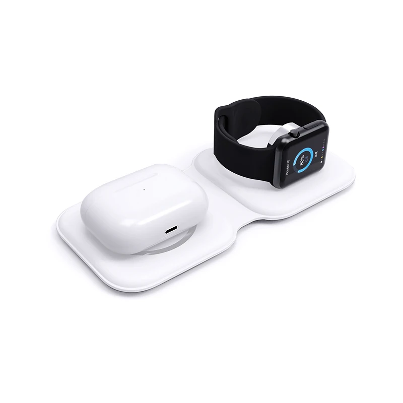 

Folding Dual Wireless Charger 15W 2 In 1 Magnetic Duo Wireless Charger For Iphone 12 Apple Watch Fast Charger, White