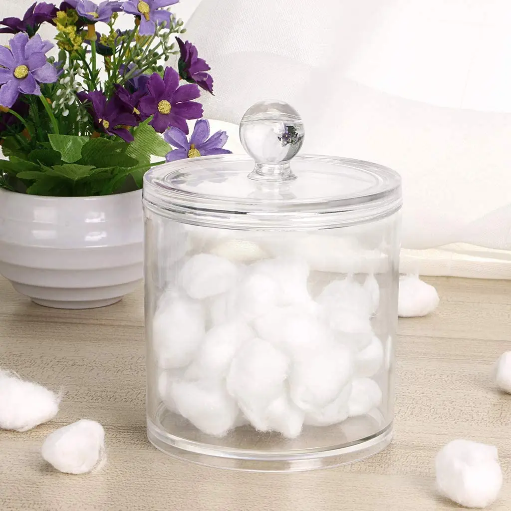 

Cotton Ball and Swab Organizer with Lid Apothecary Acrylic Jar Makeup Cotton Organizer Bathroom Storage Canister Jar for Cotton, Transparent