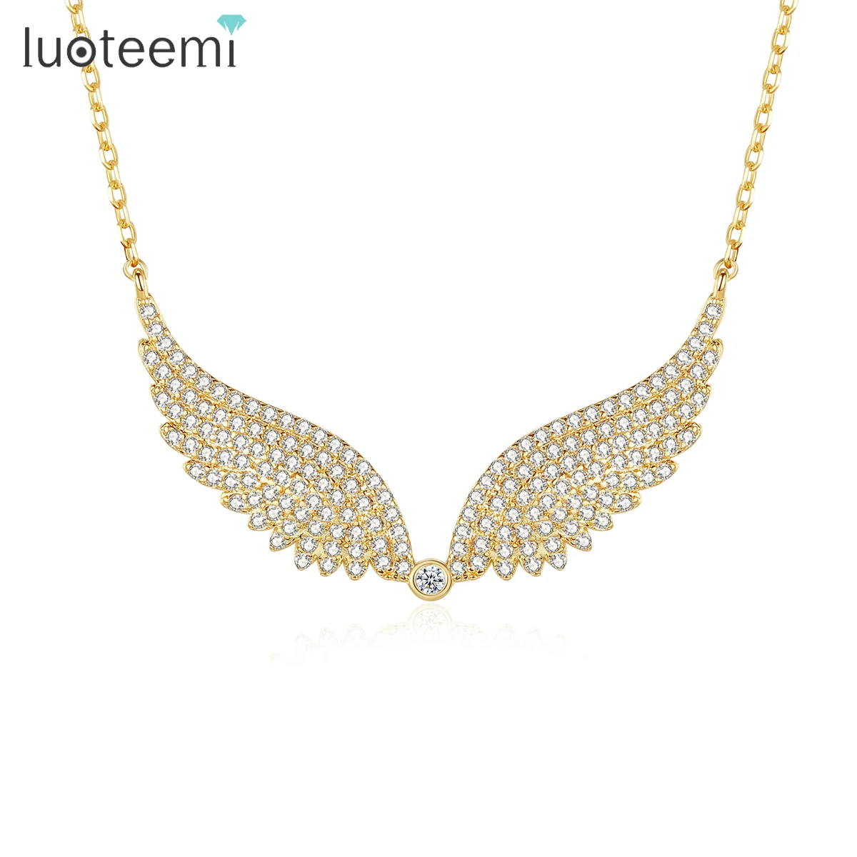 

LUOTEEMI Trendy Pendant Jewelry Zircon Angel Wings Chocker Necklace for Women Gold Chain Charms Necklaces