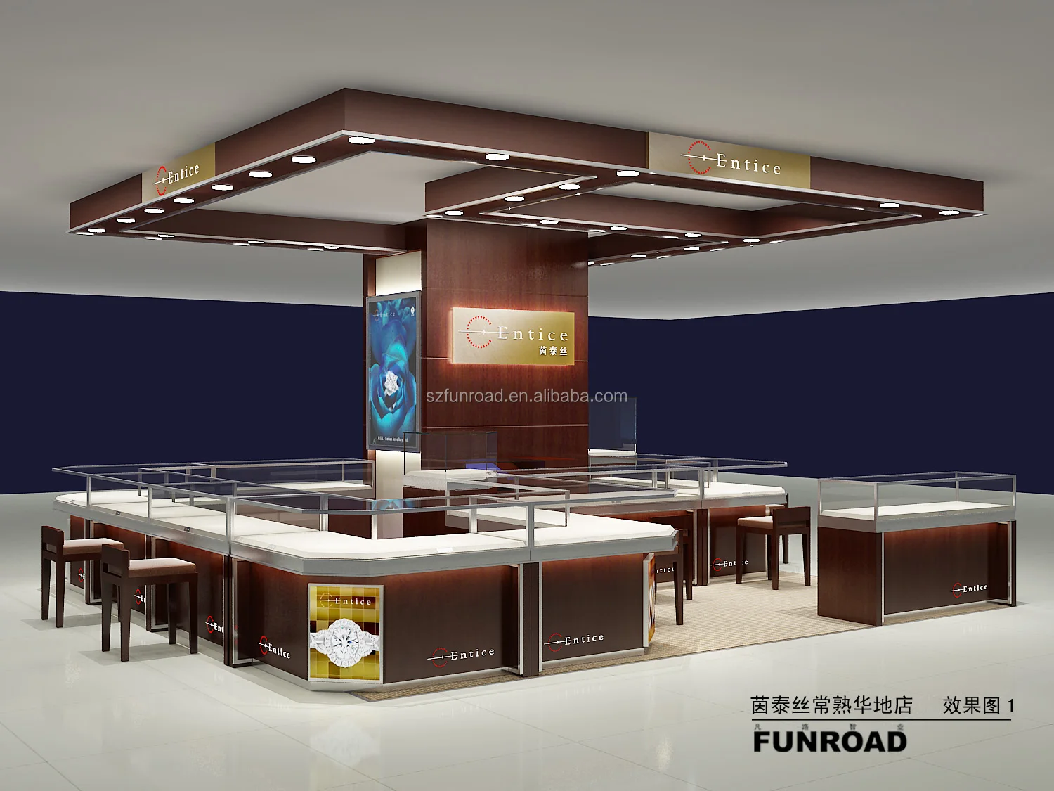 Mall Furniture Display Jewelry Shopping Mall display Showcase Kiosk With Custom Design
