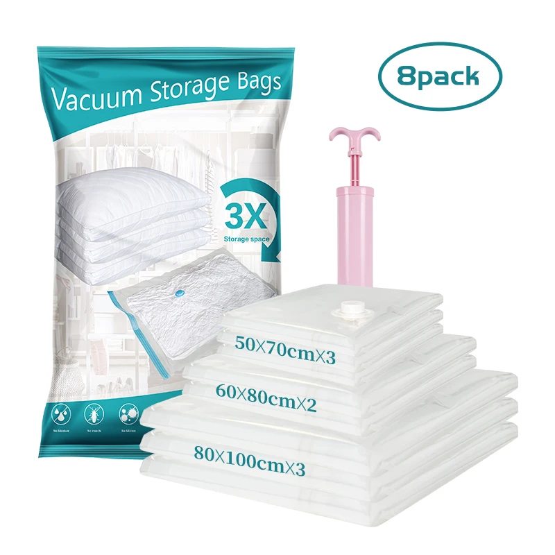 

Vacuum Storage Bags 8 Packs Set with hand Pump