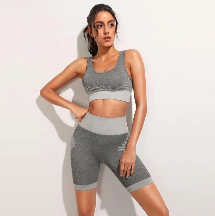 

Hot Sale 3 pcs Bra Pants Sets Yoga Wear Sports Suits Seamless Knitting Yoga Set, Picture shown