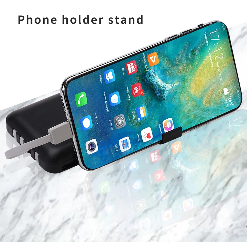 2021 trending Phone power bank 10000mAh with four built-in Charging cables&mobile phone stand holder for all smartphones