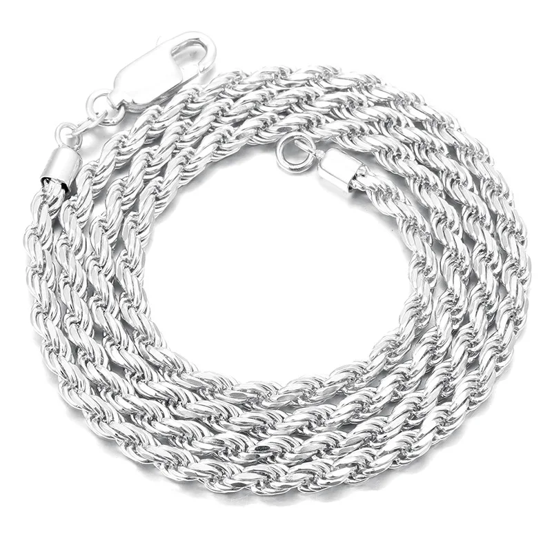 

Ready to Ship Hot Sale 925 Silver 3.0mm Rope Chain Chain with ThicK Gold Plated Cuban Link Chain for Men