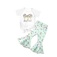 

kid clothing set spring baby girl two piece outfit baby boutique outfit girl clothing set print top and floral bell bottom pant