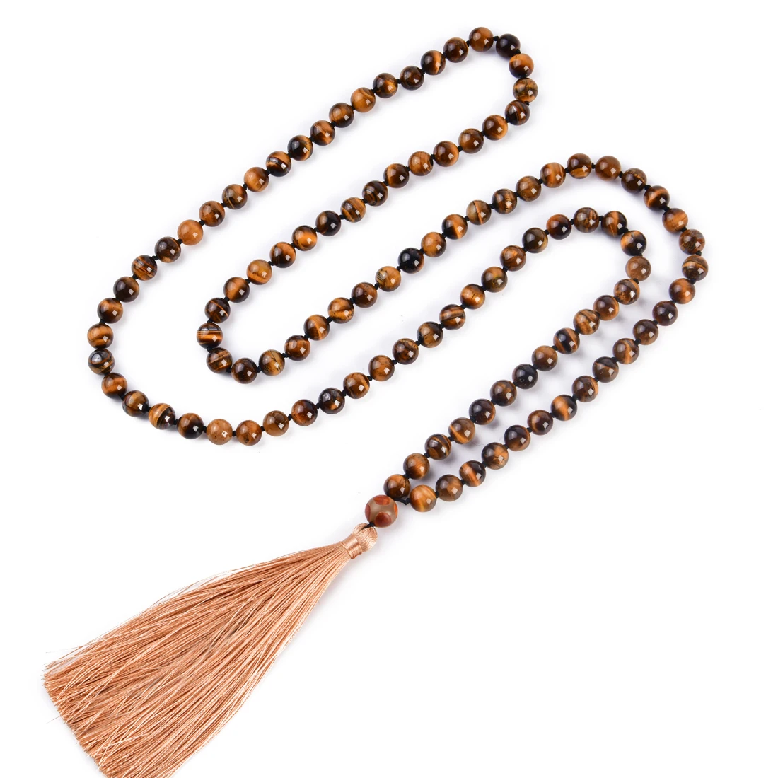

Natural Stone Hand Knotted 108 Mala 8MM Beads Tassel Necklace for Unisex Prayer Beads Yoga Bracelet
