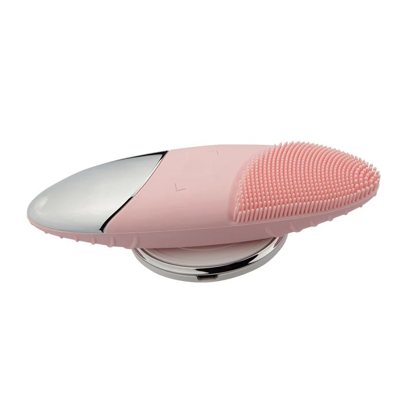 

Electric Vibration Magnet Silicone Facial Cleansing heated Brush, Pink