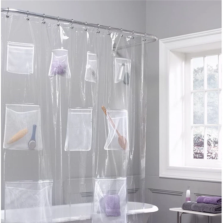 

Mesh Pockets Mildew Resistant Clear Shower Curtain Liner, Bathroom Organizer Shower Caddy/pvc Folding Shower Curtain