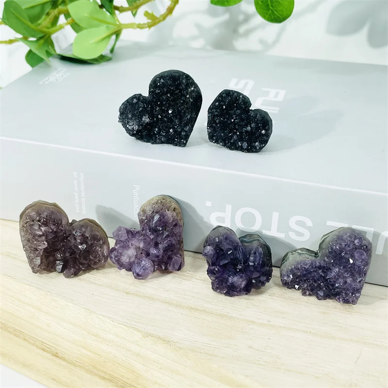 

wholesale healing crystals stone amethyst quartz cluster crystal carving heart for home decoration