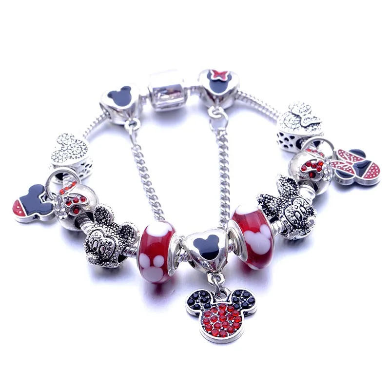 

Cute DIY Mickey Minnie Series Bracelet w/ Diamond Charms Parent-child Jewelry Girls Charm Bracelet Kids Crystal Beaded Bracelets, Gold/silver