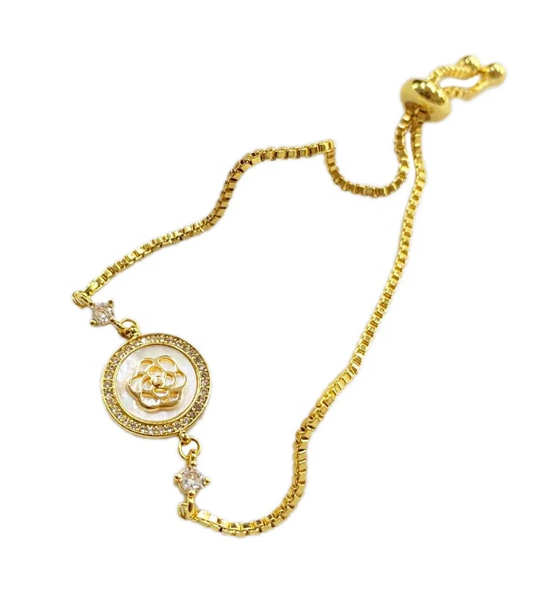 

Women's Flower Snake Bone Chain Bracelet Fashion Round Zircon Bracelet, Gold