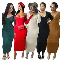 

CA268 - women casual solid knit long sleeve bodycon maxi dress