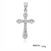 

925 sterling silver cross charm gold plated micro paved CZ women jewellery necklace