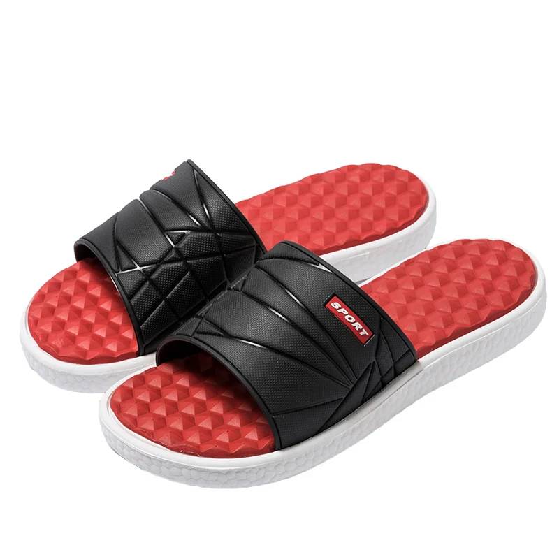 

World- Win 2021 Massage slippers custom logo anti-slip footwear summer men's slides beach slippers, Black/white/grey/red
