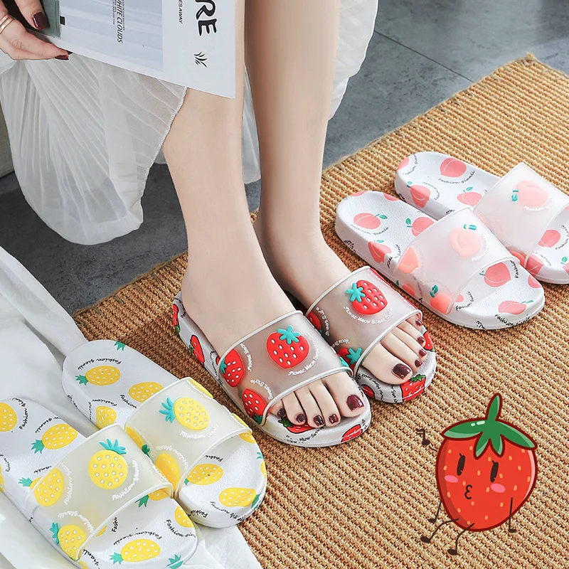 

Summer Fruits Slippers Female Cute Bedroom Slippers Women Indoor Clear Slides