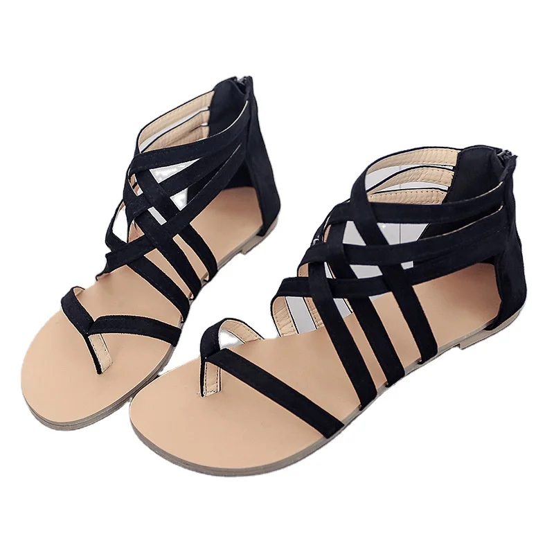 

2021 New summer Flat sandals ladies roman gladiator shoes high heel Woman shoes, Grey/black