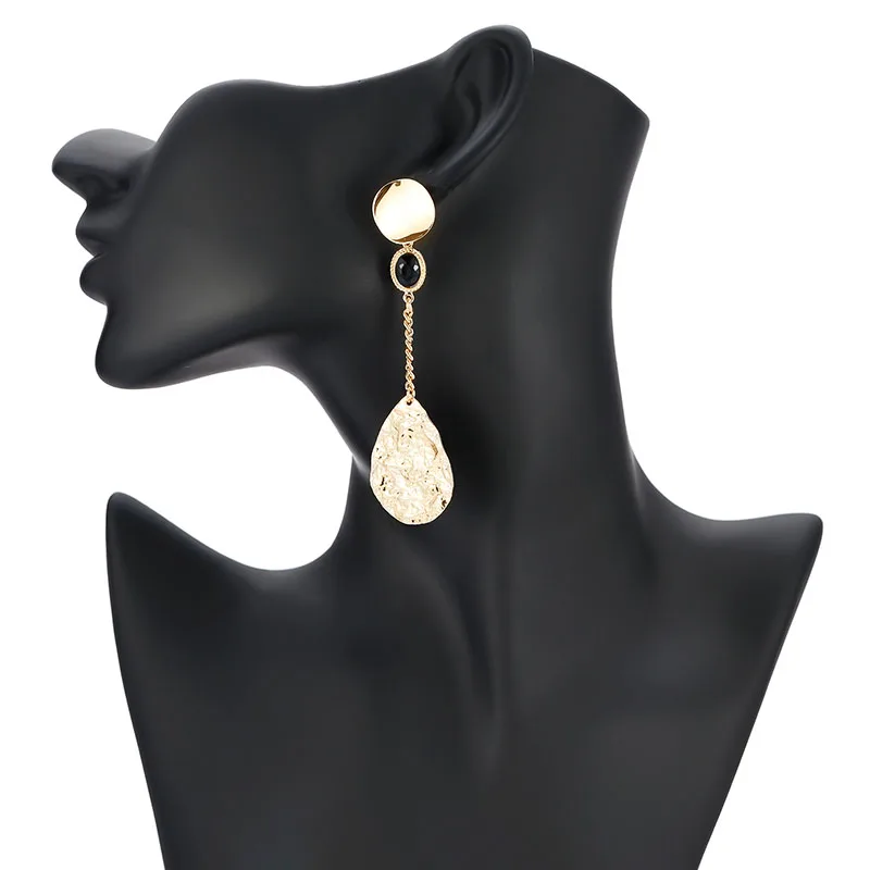 

PUSHI waterdrop long jewelry earring for girls fashion chic and generous retro wind gold ladies drop long pendant earrings