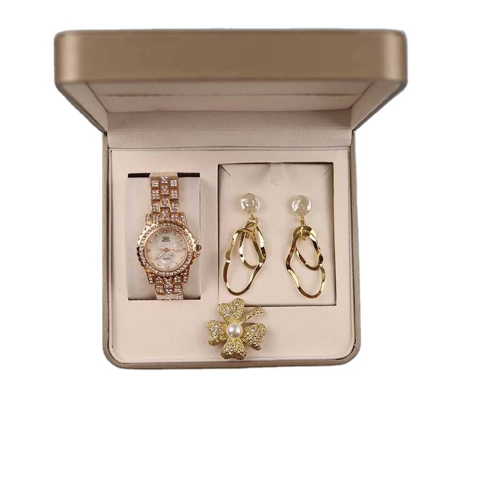 

Gold color Luxury 2022 Gift Idea Oem Logo Woman Quartz Watch Gift Set