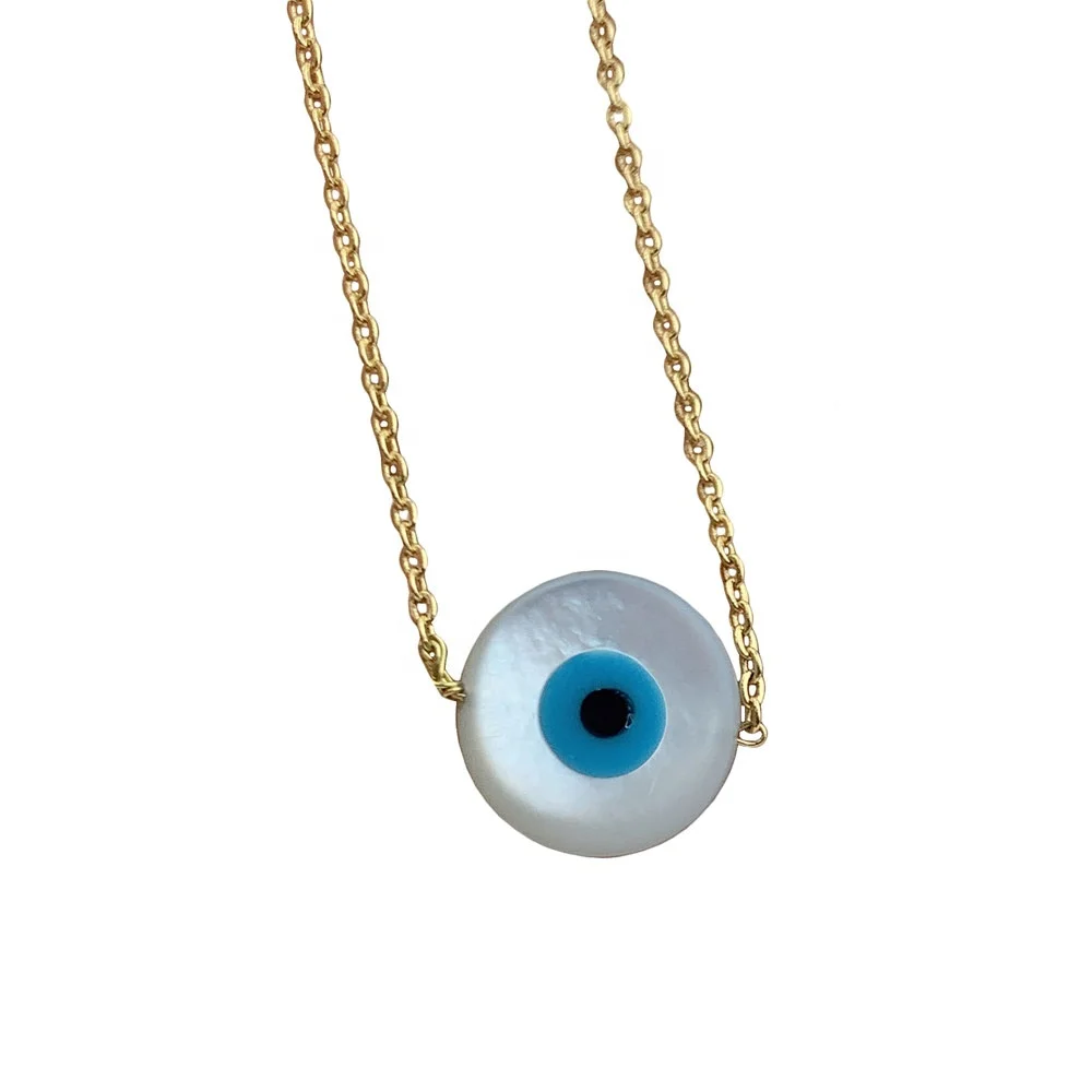 

Personalized Blue Evil Eye Pendant Necklace Natural Shell DIY Handmade Jewelry Fashion Necklaces For Women