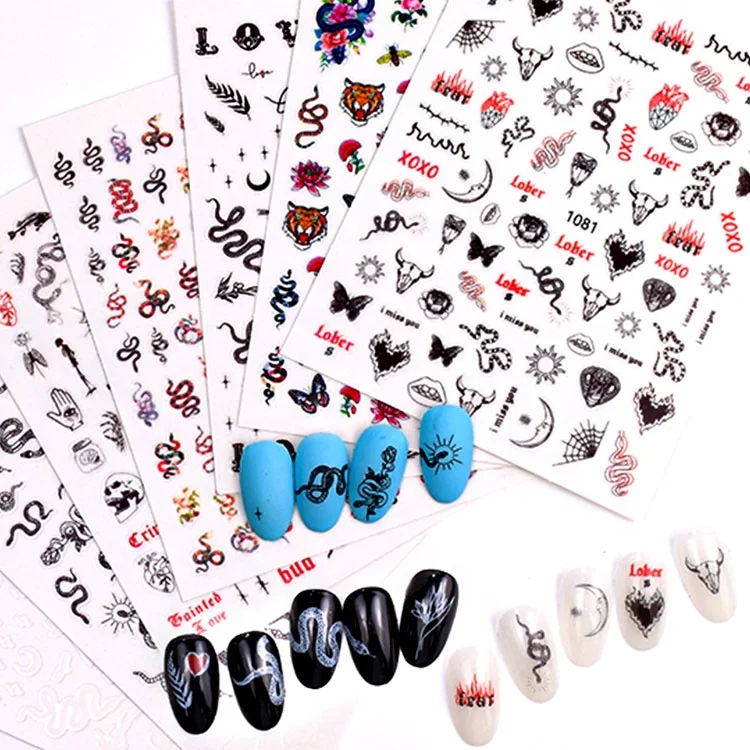 

Paso Sico Fashion Finger Nail Design Snake Love Heart Animals Butterlfy Moons Creative Multi Nail Art Stickers