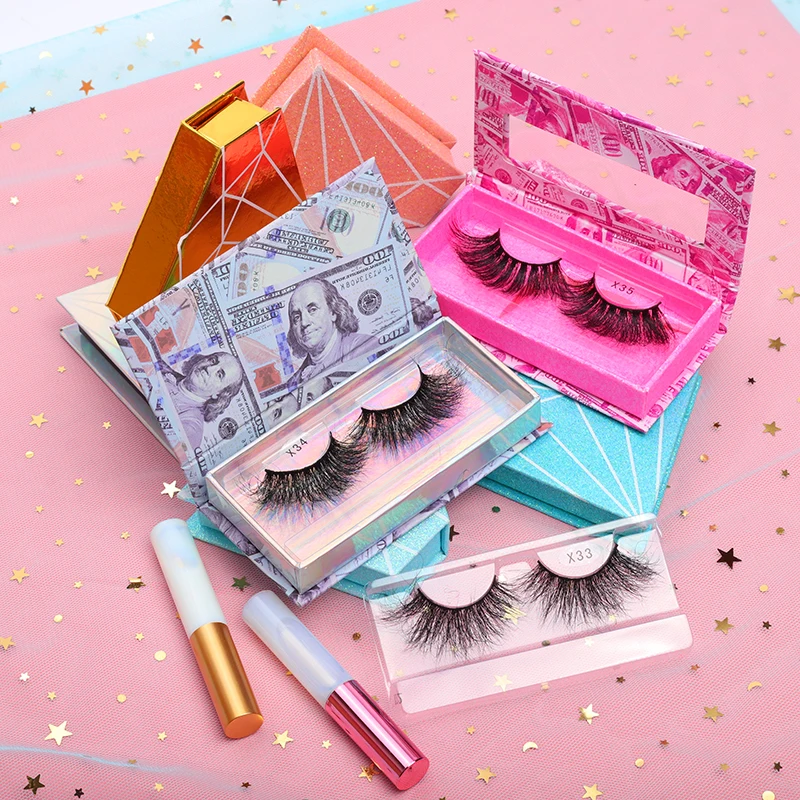 

wholesale custom private label eyelash packaging box 25mm false 3d mink eyelashes free sample mink lashes vendor, Black