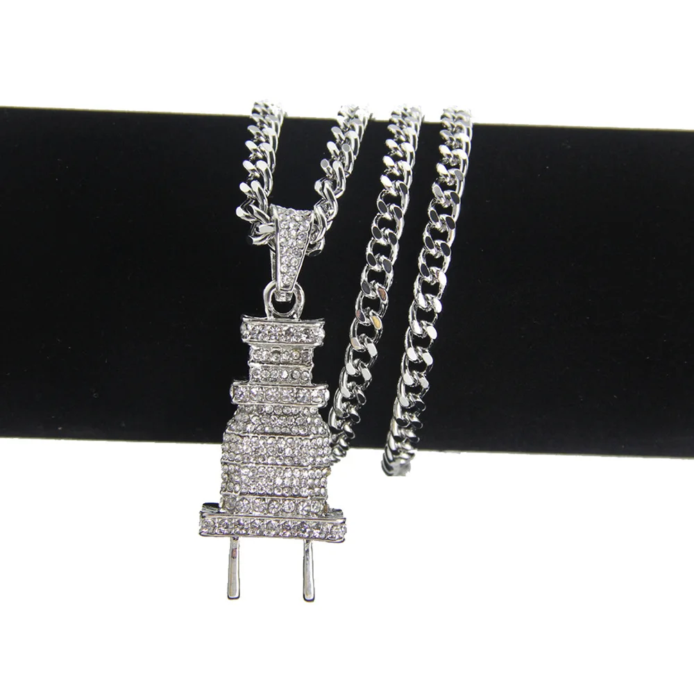 

Guaranteed Quality Proper Price Hip Hop Rap Plug Iced Out Rhinestone Pendant Men's Gold Plated Necklace