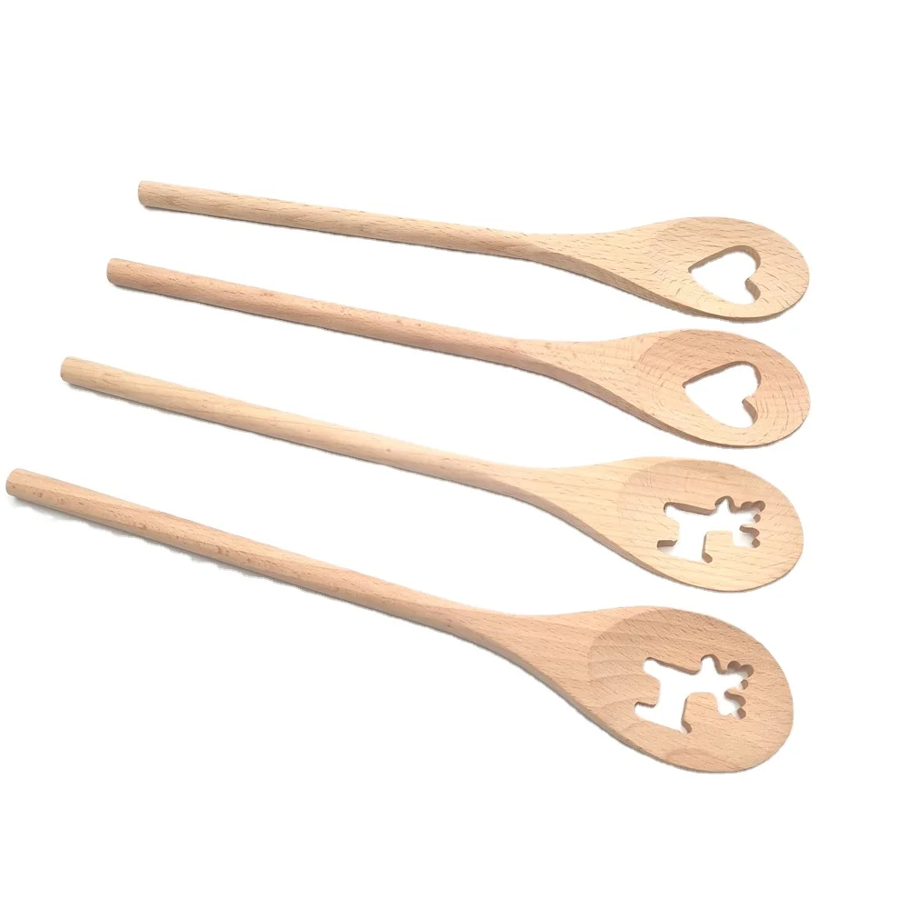 

custom shape beech wood fruit slotted spoon set wholesale, Natural