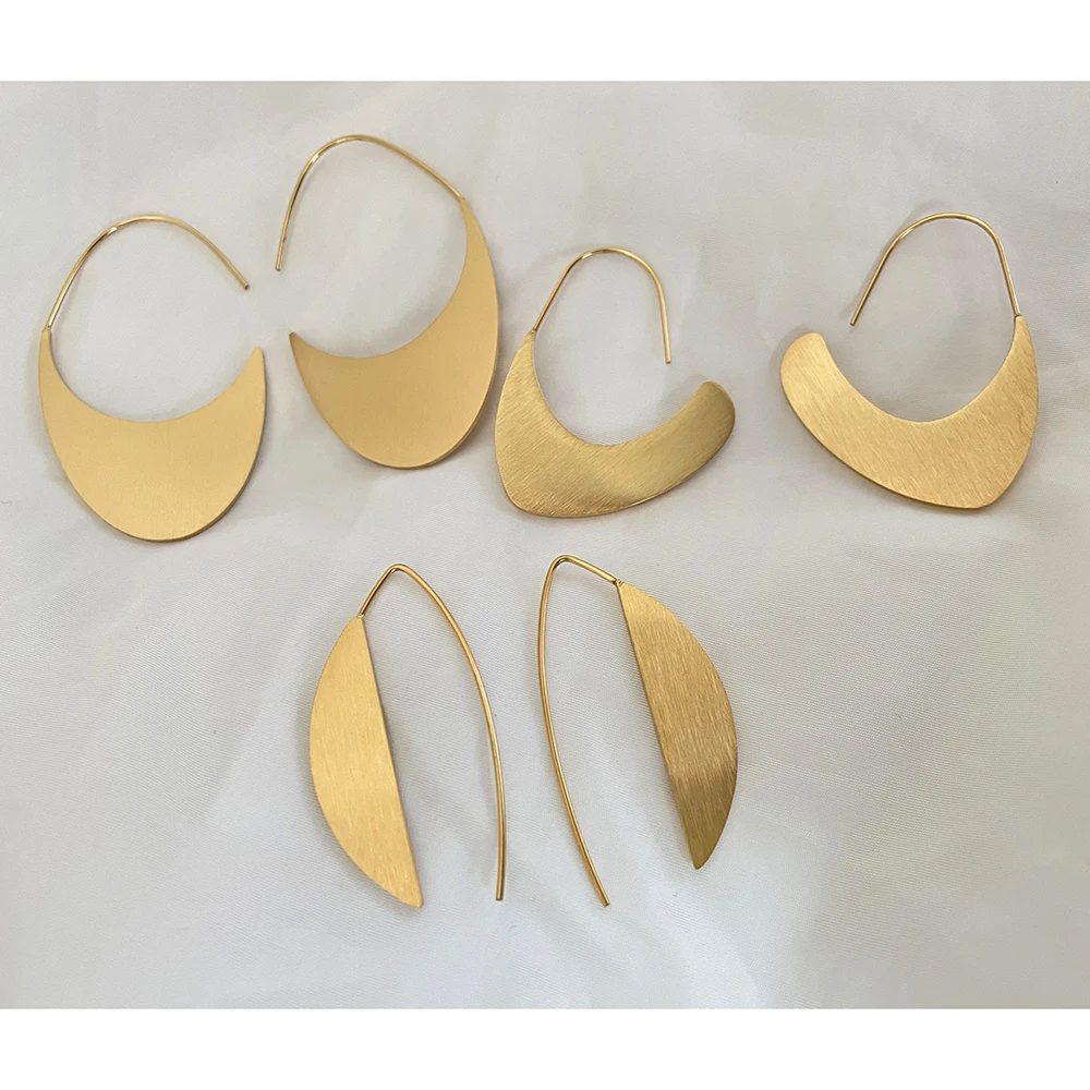 

3 Designs 316L Stainless Steel Brushed Half Circle Hoop Earrings Matte Flat Irregular Earring Minimalist Titanium Steel Jewelry, Gold