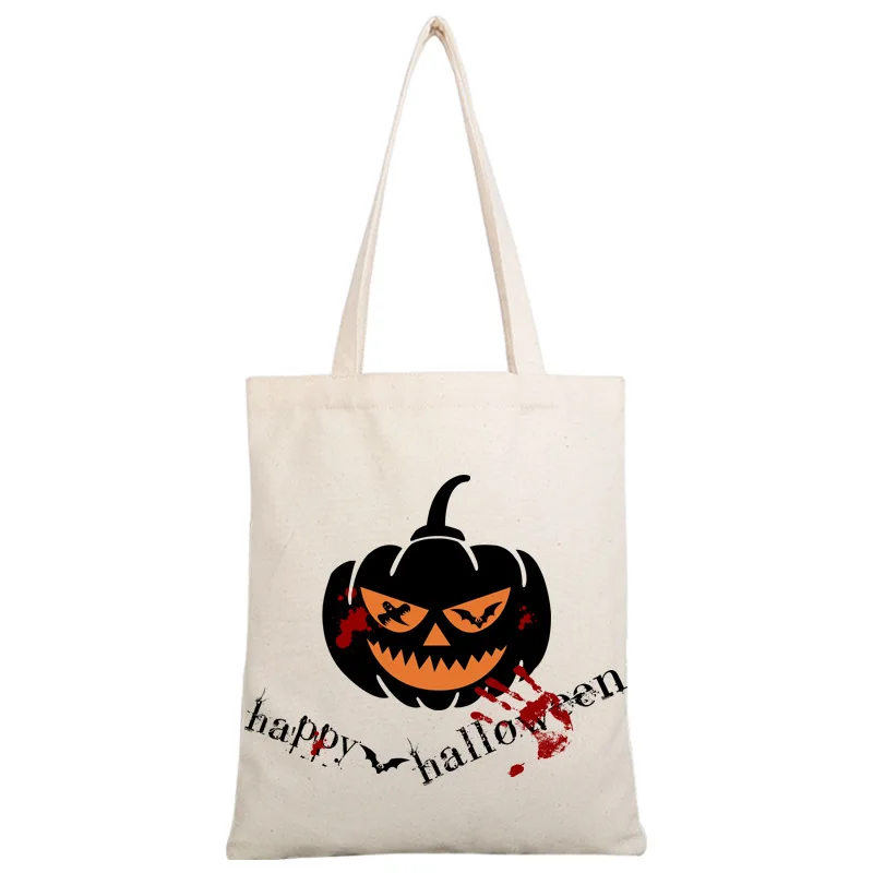 

Hot Sale Reusable Canvas Bag Trick or Treat Pumpkin Candy Bag For Halloween Grocery Shopping Bag