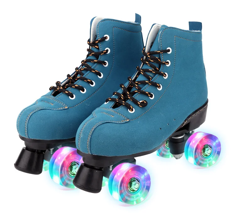 

Double row skates anti-maoist cowhide four-wheeled skates roller skates, Blue
