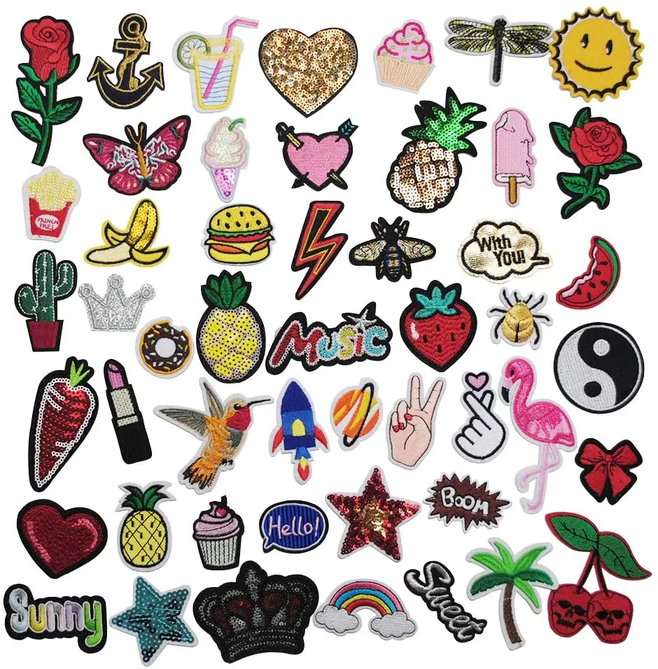 

50pcs clothes dress plant hat jeans sewing flowers applique random assorted styles sew on/iron on embroidered patches, Custom color