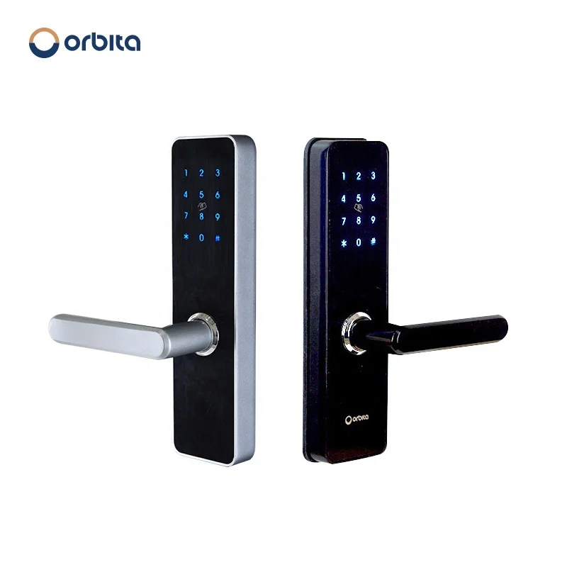 

Orbita keypad mobile remotely control one time code card Mhz 13.56 security door lock airbnb, Silver, black