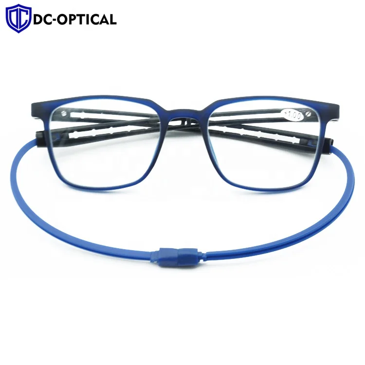 

2021 2022 Fashion slim hang neck magnetic TR90 reading glasses with soft silicone adjustable temples
