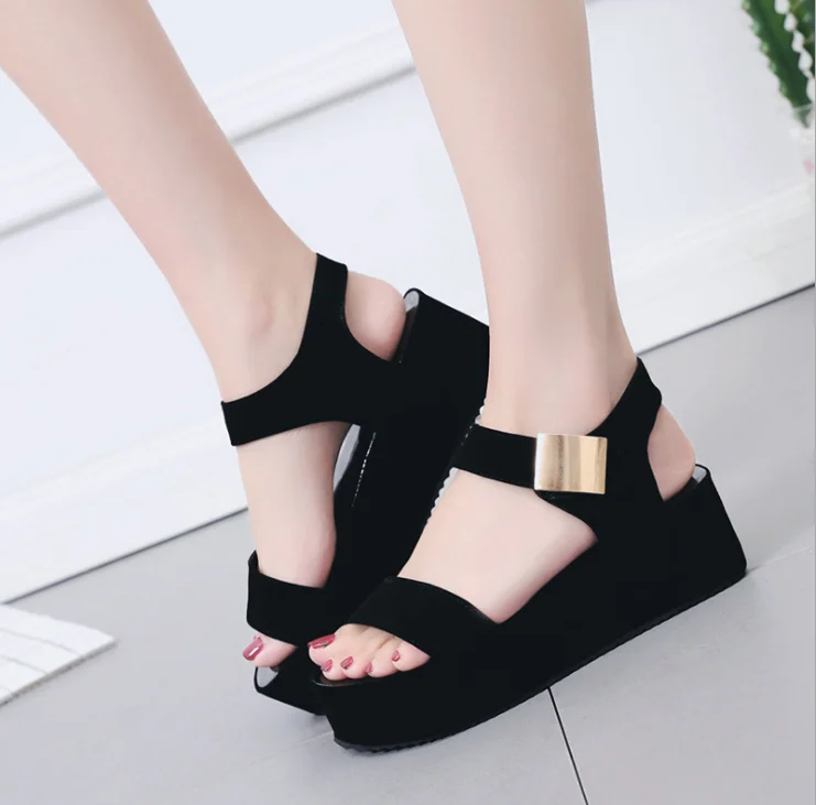 

Women thick-soled muffin sandals K8, Black,white