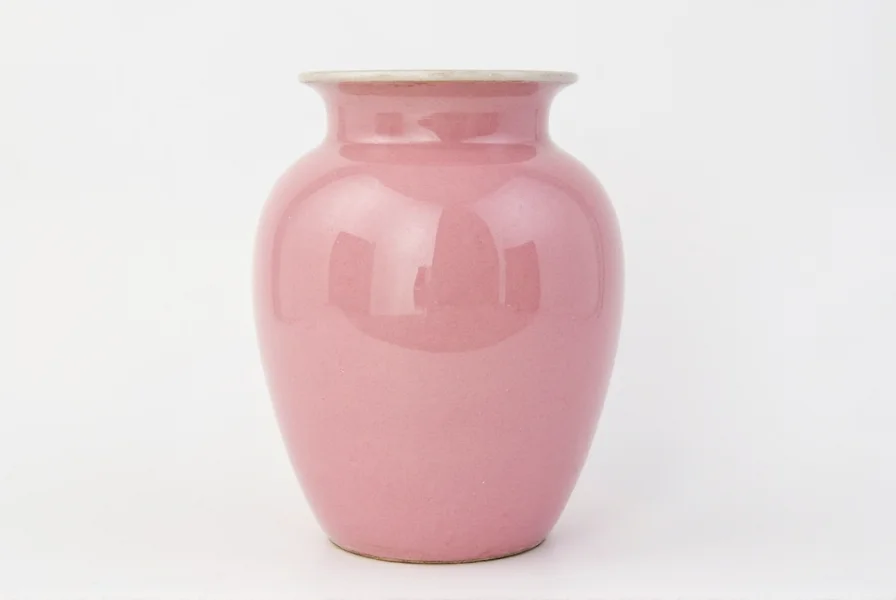 Interior design photograph showing multiple pink ginger jars arranged on a shelf with modern decor elements