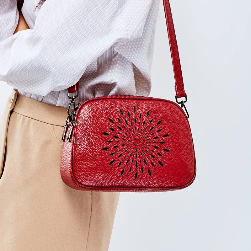 
TS4052 2020 wholesale china product ladies sling bag shoulder small handbag top layer cowhide Hollow Out bags for women 