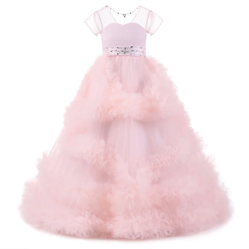 

2021 High Quality Girl Wedding dress Flower girl Dress Children Christening Costume kids First Comunion Party Long Gown
