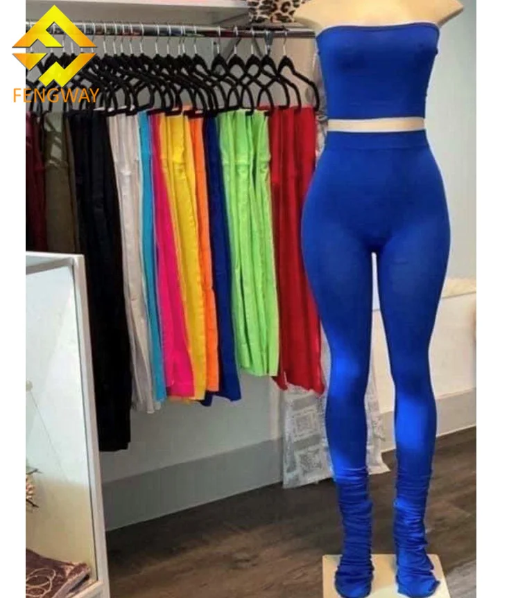 

summer 2021 new arrivals fashionable woman cropped top and stacked leggings pants sets two 2 piece set